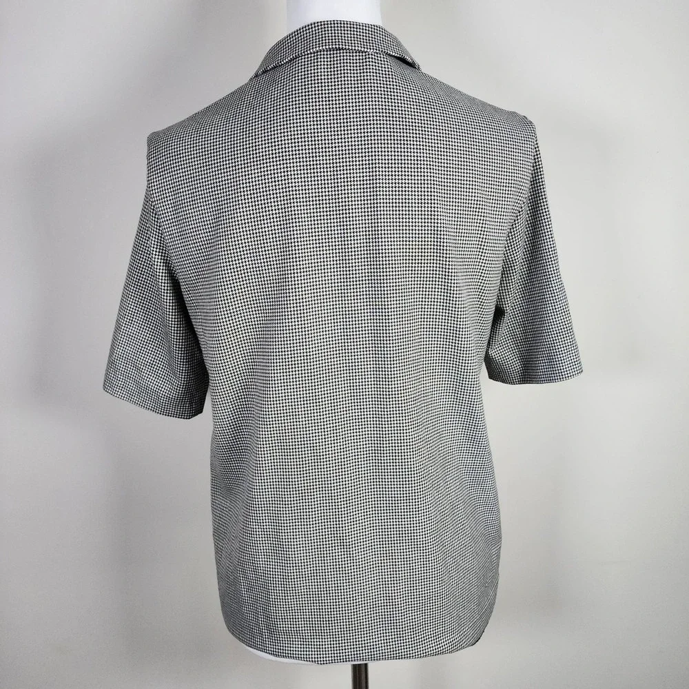 Zara Houndstooth Top Blouse Womens XS Black White Collared 1/4 Zip Preppy Office - Picture 5 of 12